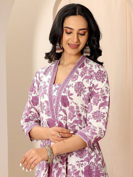 Women Floral Printed V-Neck Panelled Kurta With Trousers And Dupatta Indian Suit Set VitansEthnics