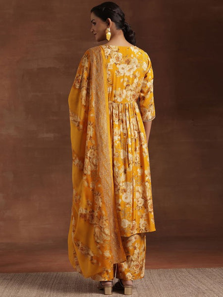 Women Floral Printed Empire Sequinned A-Line Kurta With Palazzo & Dupatta