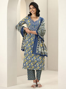 Women Floral Printed Regular Mirror Work Kurta with Trousers & With Dupatta Indian Suit Set VitansEthnics
