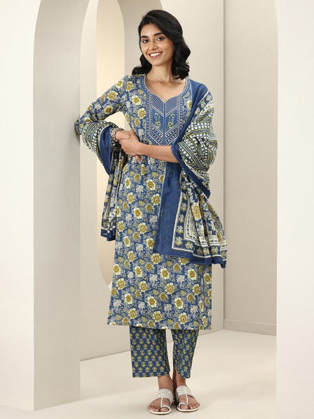Women Floral Printed Regular Mirror Work Kurta with Trousers & With Dupatta Indian Suit Set VitansEthnics