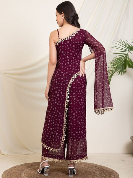 Women Printed One Shoulder Tunic With Palazzos Co-Ords Set VitansEthnics