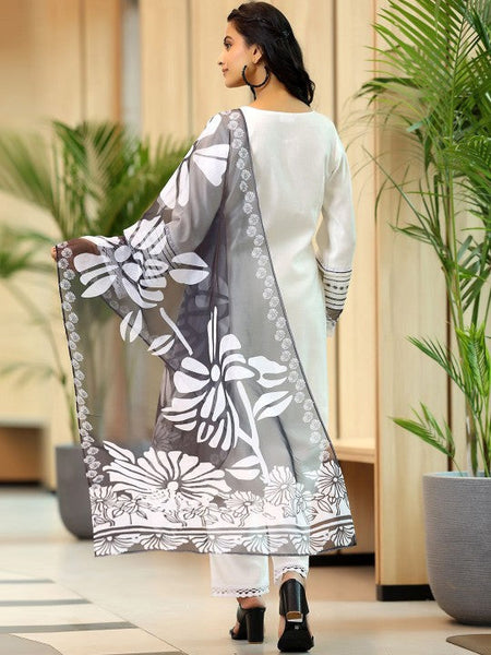 Women Floral Printed Beads and Stones Kurta with Trousers & Dupatta Set VitansEthnics