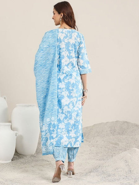 Women Floral Printed V Neck Kurta With Salwar & Dupatta Set VitansEthnics