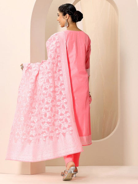 Women Floral Woven Design Chanderi Silk Kurta With Trouser And Dupatta Indian Suit Set VitansEthnics