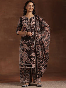 Women Floral Printed Gotta Patti Pure Cotton Straight Kurta With Palazzo & Dupatta