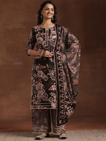 Women Floral Printed Gotta Patti Pure Cotton Straight Kurta With Palazzo & Dupatta