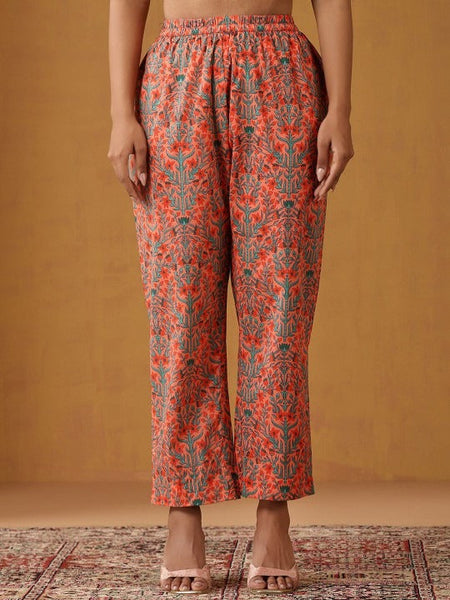 Women Floral Printed Regular Pure Cotton Kurti with Palazzos & Dupatta Set VitansEthnics