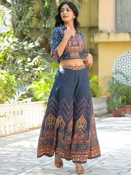 Women Printed Top With Palazzo Co-Ords Set Indo-Western Outfit VitansEthnics