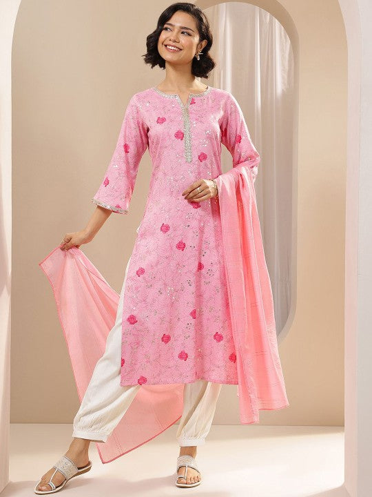 Women Floral Printed Regular Sequinned Kurta with Salwar & With Dupatta Indian Suit Set VitansEthnics