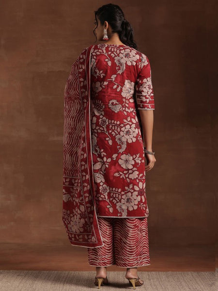 Women Floral Printed Gotta Patti Pure Cotton Straight Kurta With Palazzo & Dupatta