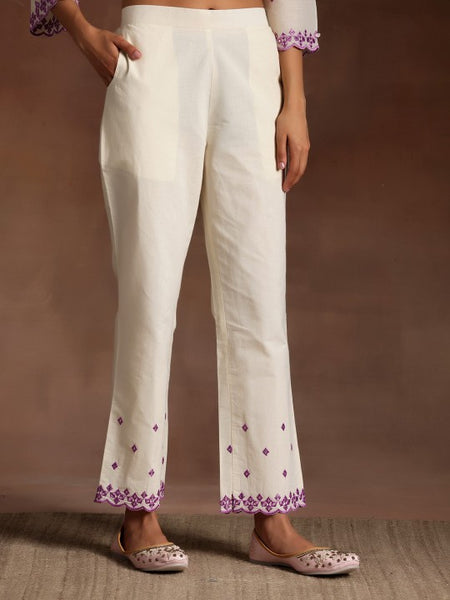 Ethnic Motifs Embroidered Mirror Work Pure Cotton Kurta with Trousers & Dupatta Set