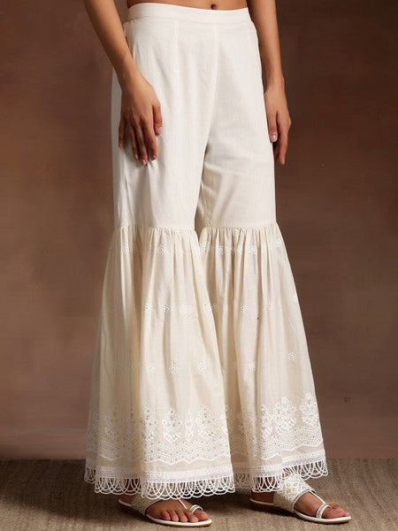 Women Ethnic Motifs Embroidered Thread Work Pure Cotton Kurta With Sharara & Dupatta Set VitansEthnics