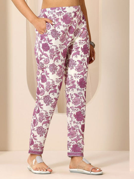 Women Floral Printed V-Neck Panelled Kurta With Trousers And Dupatta Indian Suit Set VitansEthnics