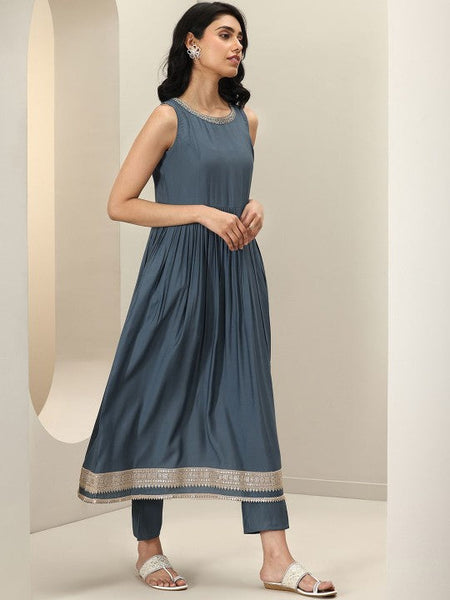 Women Pleated Kurta with Trousers & With Dupatta Indian Suit Set VitansEthnics