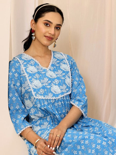 Women Floral Printed A-Line Kurta With Trouser Set VitansEthnics
