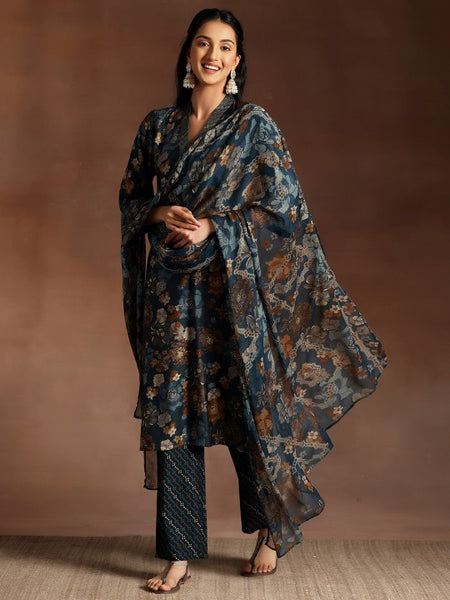 Women Floral Printed Straight Kurta With Trousers & Dupatta Set