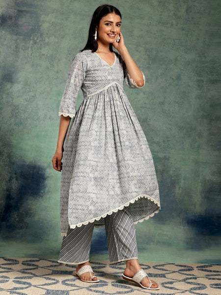 Women Bandhani Printed Pleated Pure Cotton Kurta with Palazzos & With Dupatta Set VitansEthnics