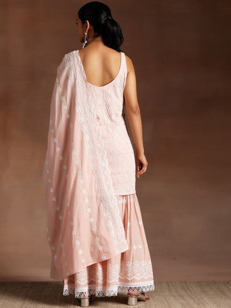 Women Ethnic Motifs Embroidered Sequinned Pure Cotton Kurta with Sharara & Dupatta Set VitansEthnics