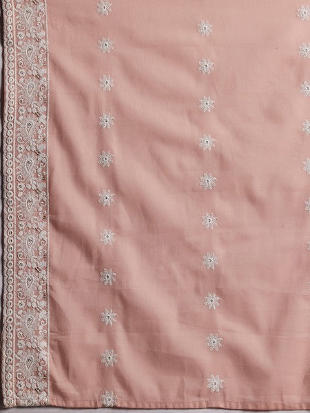 Women Peach Ethnic Motifs Embroidered V-Neck Thread Work Pure Cotton A-Line Kurta Set VitansEthnics