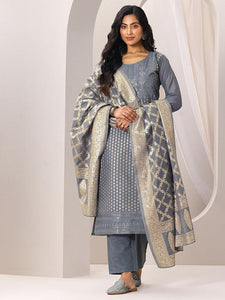 Women Floral Zari Woven Design Chanderi Silk Straight Kurta With Trousers & Dupatta Set VitansEthnics