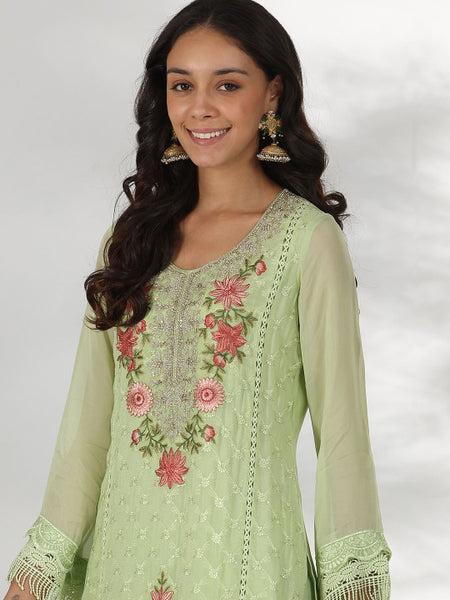 Women Floral Embroidered Thread Work Straight Kurta with Trousers & Dupatta Set