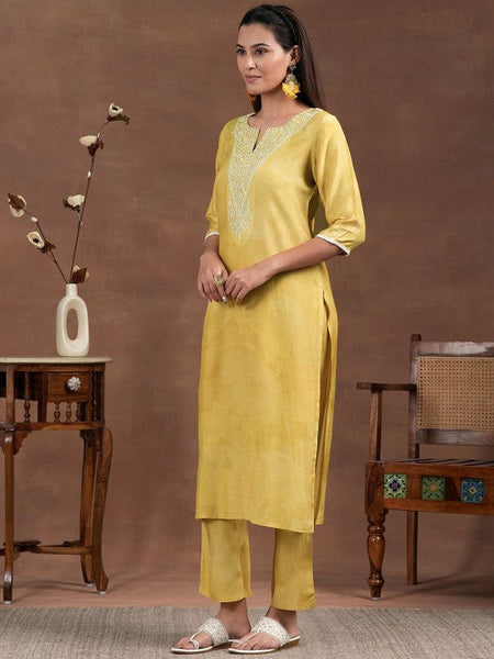 Women Floral Yoke Design Thread Work Notch Neck Straight Kurta with Trousers & Dupatta Set VitansEthnics