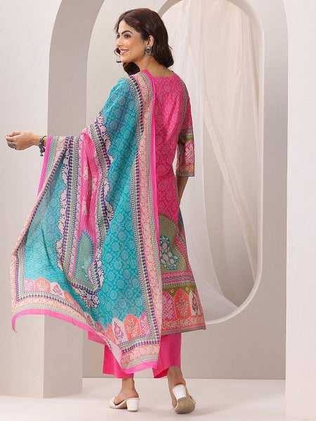 Women Ethnic Motifs Printed Round Neck Straight Kurta with Trousers & Dupatta Set VitansEthnics