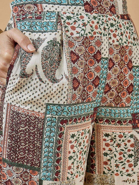 Women Ethnic Printed Pure Cotton Waistcoat With Trousers Set Indo-Western Outfit VitansEthnics