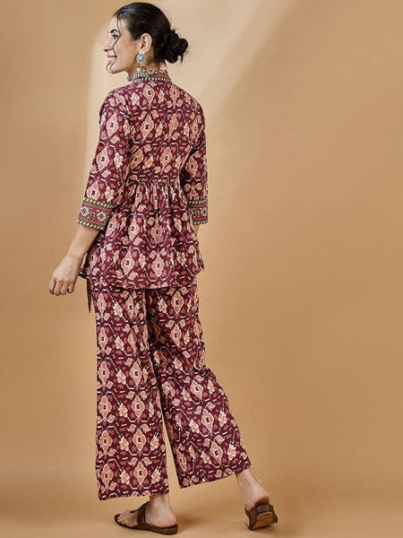 Women Ethnic Printed Pure Cotton Tunic With Trousers Set VitansEthnics
