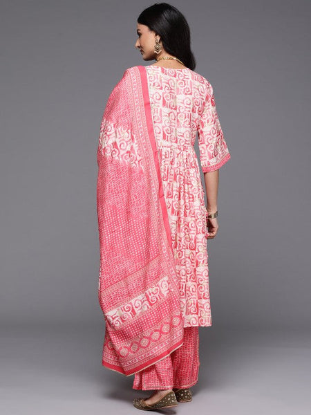 Women Printed Pleated Gotta Patti Kurta with Palazzos & Dupatta Set VitansEthnics