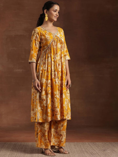 Women Floral Printed Empire Sequinned A-Line Kurta With Palazzo & Dupatta