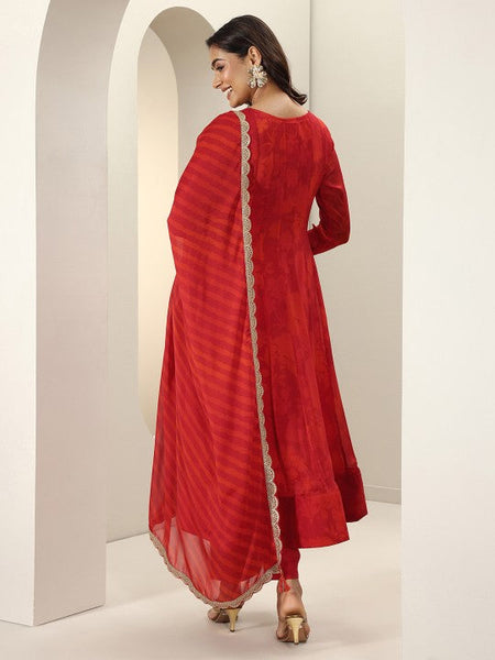 Women Embroidered Pleated Silk Chiffon Kurta with Trousers & With Dupatta Indian Suit Set VitansEthnics