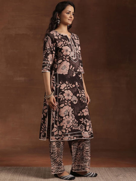 Women Floral Printed Gotta Patti Pure Cotton Straight Kurta With Palazzo & Dupatta