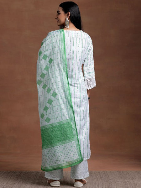 Notched Neck Flared Sleeves Floral Embroidered Straight Kurta with Palazzo & Dupatta Set