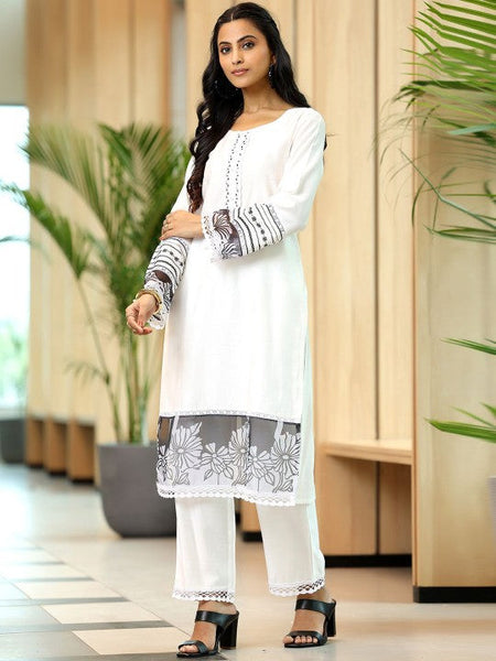 Women Floral Printed Beads and Stones Kurta with Trousers & Dupatta Set VitansEthnics