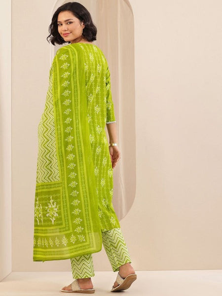 Women Floral Printed Regular Thread Work Kurta with Trousers & With Dupatta Set VitansEthnics
