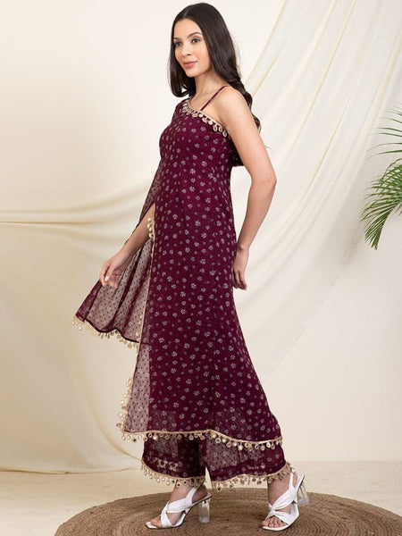 Women Printed One Shoulder Tunic With Palazzos Co-Ords Set VitansEthnics