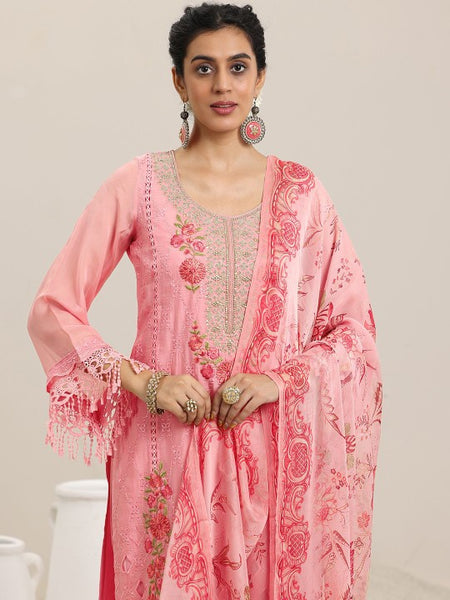 Women Floral Embroidered Panelled Kurta With Trousers & Dupatta Set