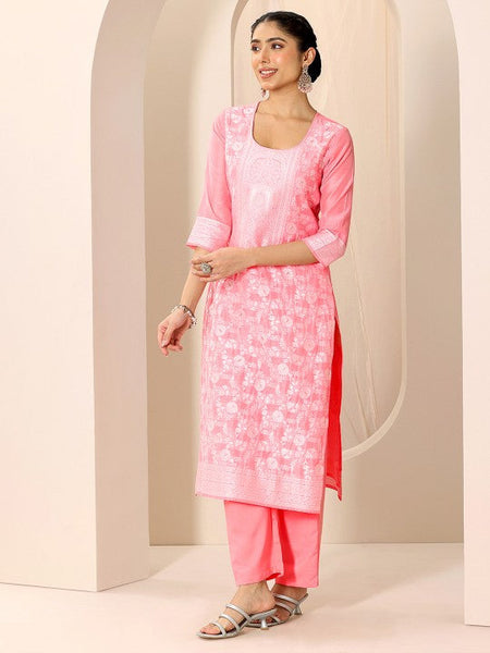 Women Floral Woven Design Chanderi Silk Kurta With Trouser And Dupatta Indian Suit Set VitansEthnics