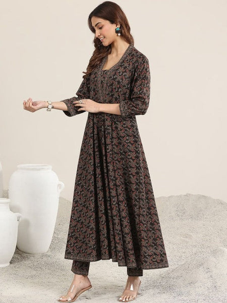 Women Floral Printed V-Neck A-LIne Kurta With Trousers And Dupatta Set VitansEthnics