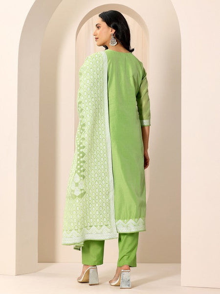 Women Ethnic Motifs Woven Design Chanderi Silk Kurta With Trouser And Dupatta Indian Suit Set VitansEthnics