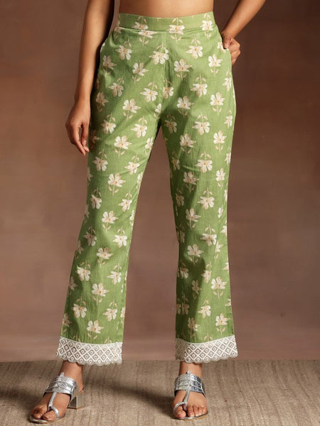 Women Floral Embroidered Thread Work Pure Cotton Kurta & Trousers With Dupatta