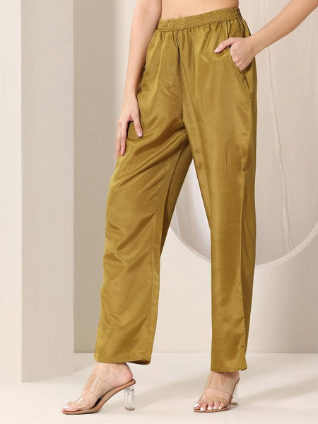 Women Bandhani Printed Scoop Neck Thread Work Straight Kurta With Trouser & Dupatta Set VitansEthnics