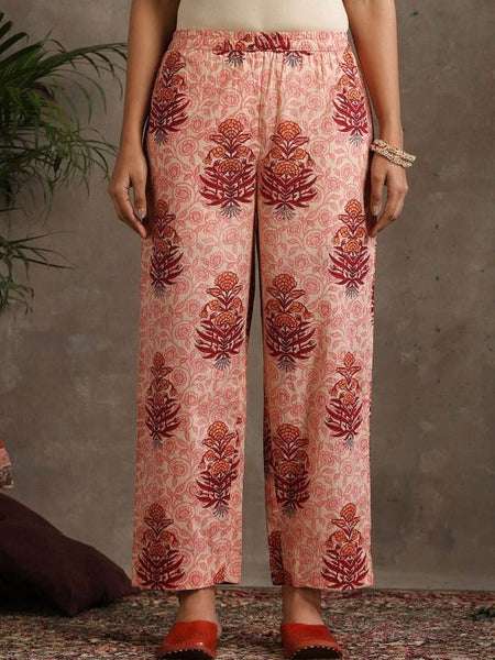 Women Floral Printed Pure Cotton Anarkali Kurta With Palazzos And Dupatta Set VitansEthnics
