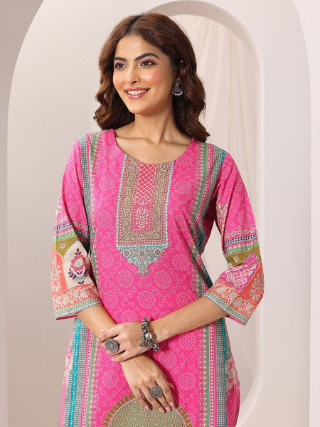 Women Ethnic Motifs Printed Round Neck Straight Kurta with Trousers & Dupatta Set VitansEthnics