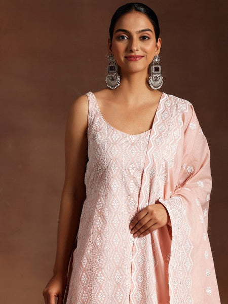 Women Ethnic Motifs Embroidered Sequinned Pure Cotton Kurta with Sharara & Dupatta Set VitansEthnics