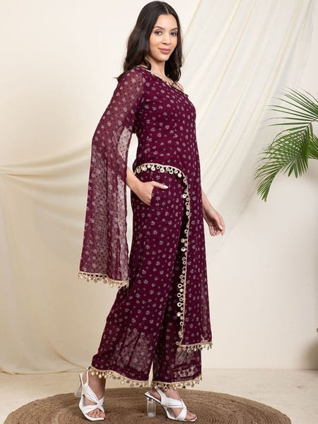 Women Printed One Shoulder Tunic With Palazzos Co-Ords Set VitansEthnics