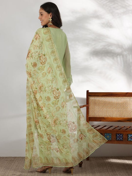 Women Floral Embroidered Thread Work Straight Kurta with Trousers & Dupatta Set
