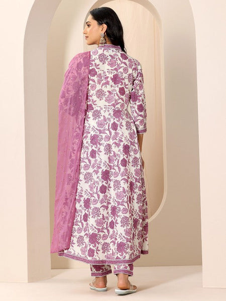 Women Floral Printed V-Neck Panelled Kurta With Trousers And Dupatta Indian Suit Set VitansEthnics