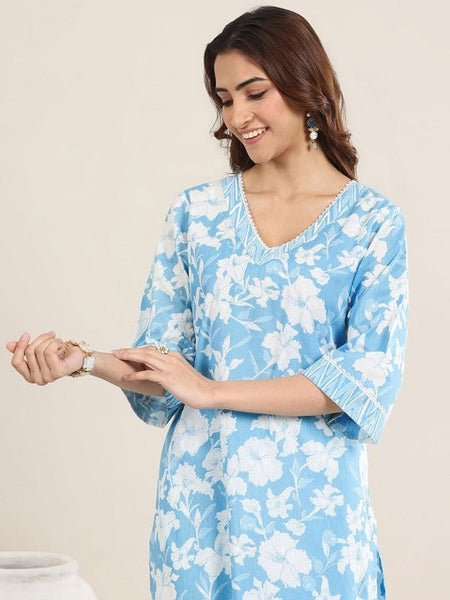 Women Floral Printed V Neck Kurta With Salwar & Dupatta Set VitansEthnics